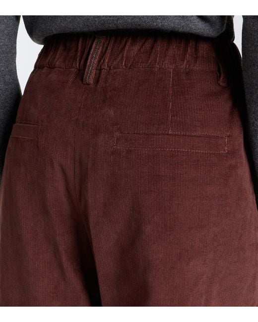 Brunello Cucinelli Red Monili Corduroy Wide-Leg Pants