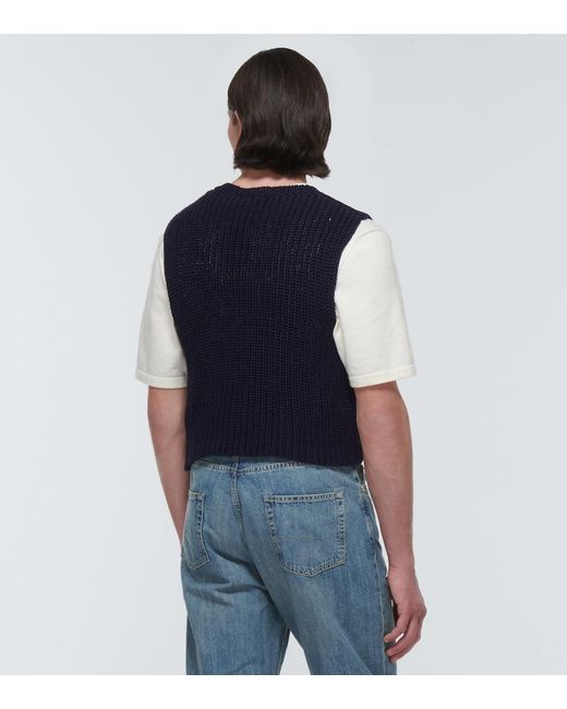 Our Legacy Blue Intact Ribbed-Knit Cotton Sweater Vest for men