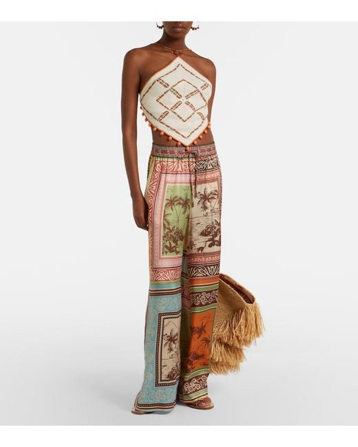 ALÉMAIS Metallic Marva Beaded Crochet Open-Back Cotton Top