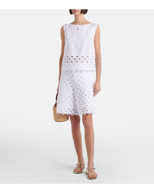 Max Mara White Uguale Broderie Anglaise Bermuda Shorts