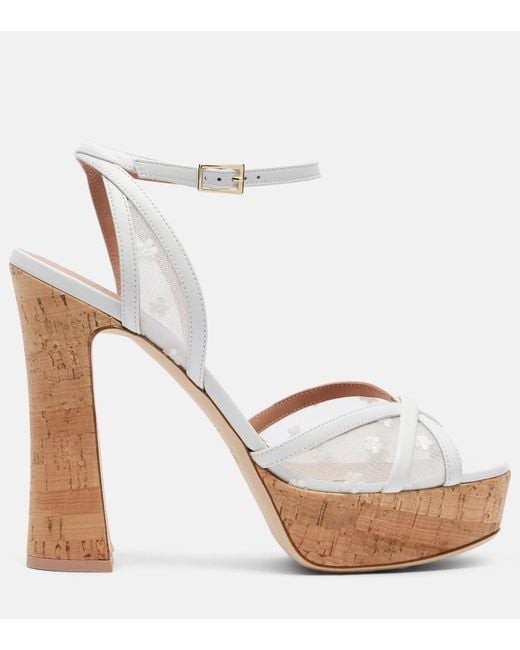 Malone Souliers White Sylvie 125 Leather-Trimmed Platform Sandals