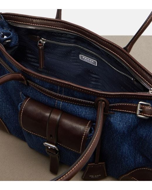 Prada Blue Bonnie Large Denim Shoulder Bag