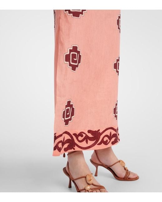 Johanna Ortiz Pink Energetic Patterns Linen Maxi Dress