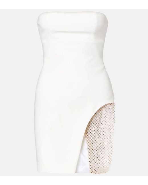 The Attico White Embellished Strapless Cady Minidress