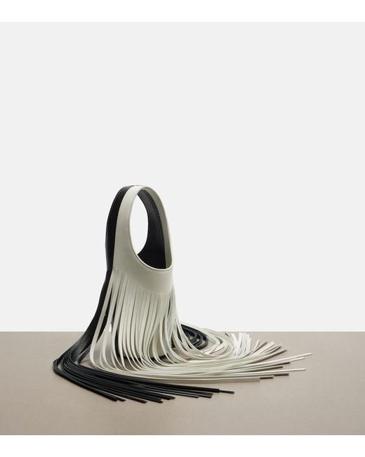 Khaite White Livia Small Fringed Leather Tote Bag