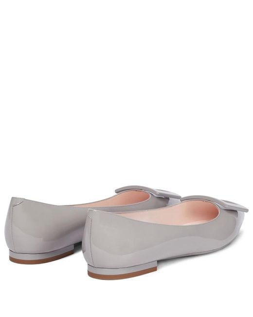 Roger Vivier Gray Gommettine Ball Patent Leather Ballet Flats
