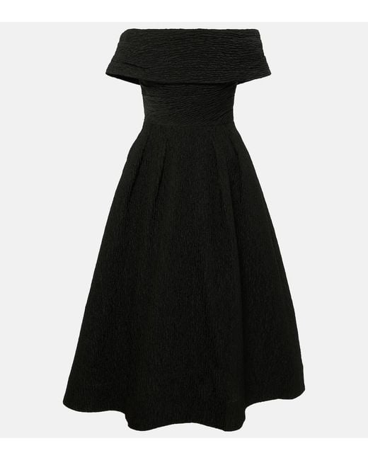 Rebecca Vallance Black Bridal Helene Off-Shoulder Brocade Midi Dress