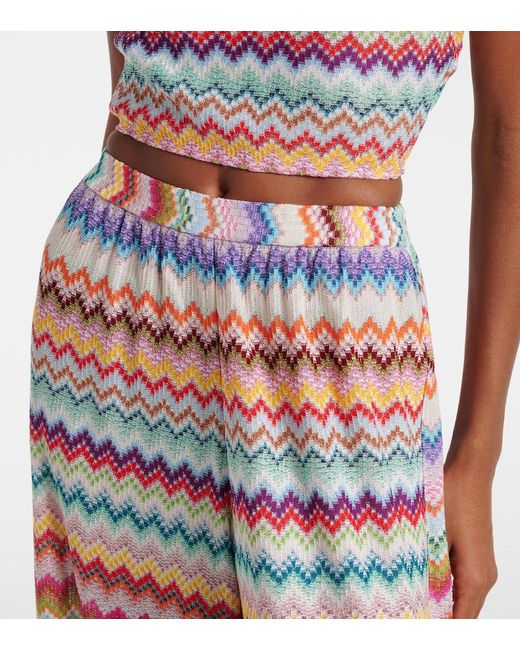 Missoni White Zigzag Lame Palazzo Pants