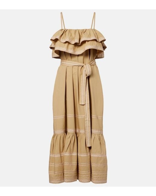 Ulla Johnson Metallic Lucian Ruffled Cotton Midi Dress