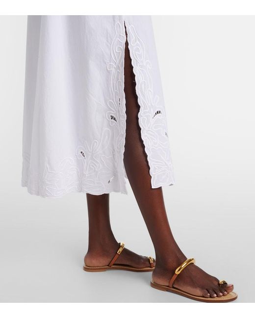 Juliet Dunn White Embroidered Cotton Poplin Midi Dress
