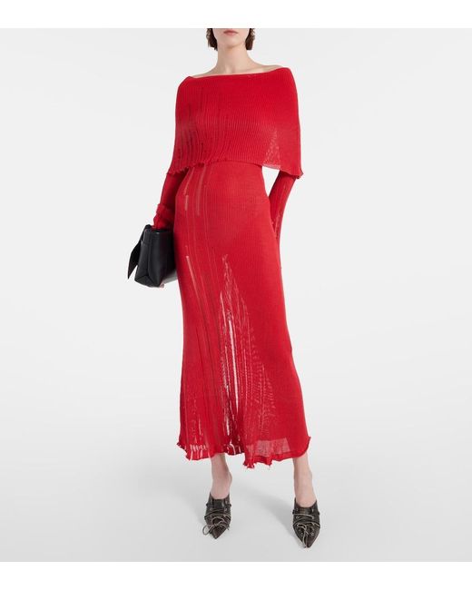 Acne Red Distressed Cotton-Blend Maxi Dress