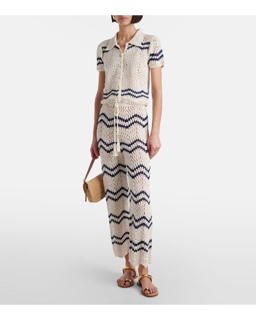 Anna Kosturova White Nautical Crochet Cotton Wide-Leg Pants