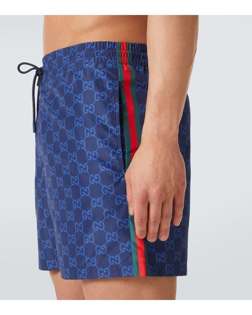 Gucci Blue Gg Supreme Web Stripe Swim Trunks for men