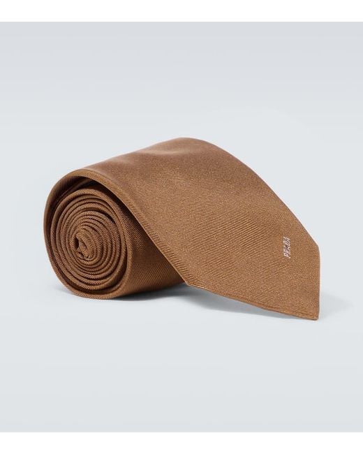 Prada Brown Logo Silk Tie for men