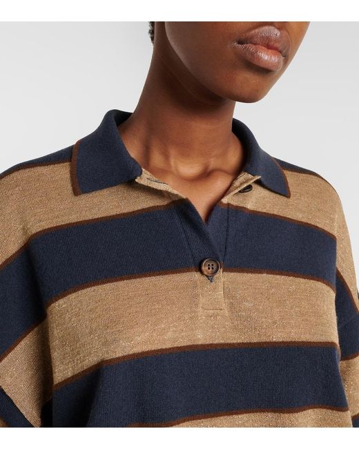 Brunello Cucinelli Blue Wool, Cashmere, And Silk Polo Sweater
