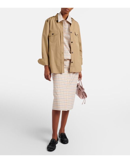 Prada Natural Checked Cotton Poplin Top