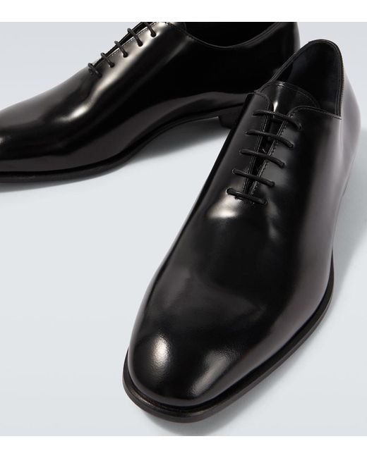 Canali Black Leather Oxford Shoes for men