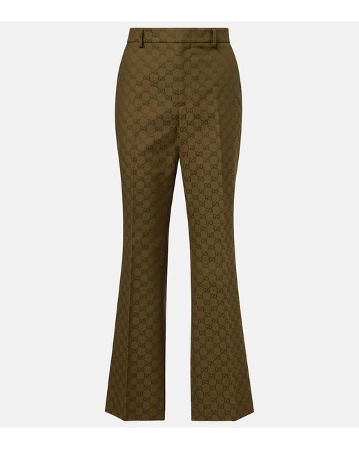 Gucci Green Gg Canvas Cotton-Blend Bootcut Pants