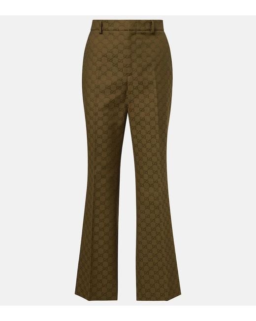 Pantalones Bootcut De Lona Gg En Mezcla De Algodon Gucci de color Green