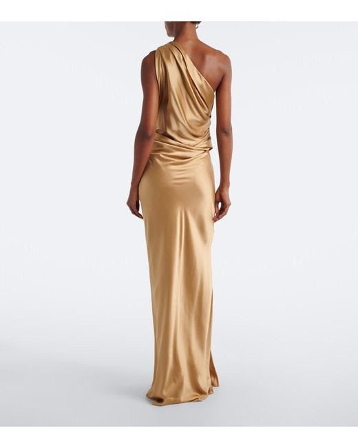 The Sei Metallic One-Shoulder Draped Silk Satin Gown