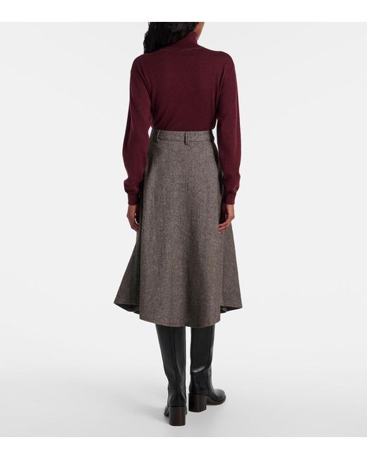 Brunello Cucinelli Gray Wool And Linen-Blend Midi Skirt