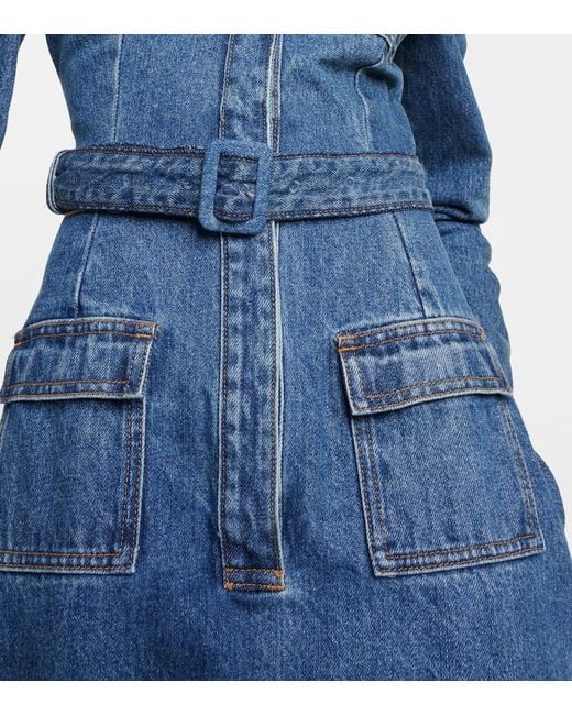 Vestido Midi De Denim Con Cinturon Self-Portrait de color Blue