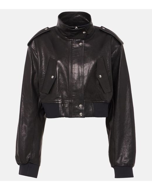 Khaite Black Kember Cropped Leather Bomber Jacket