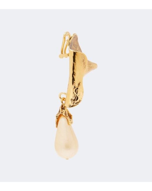Saint Laurent Metallic Cassandre Faux Pearl Clip-On Earrings