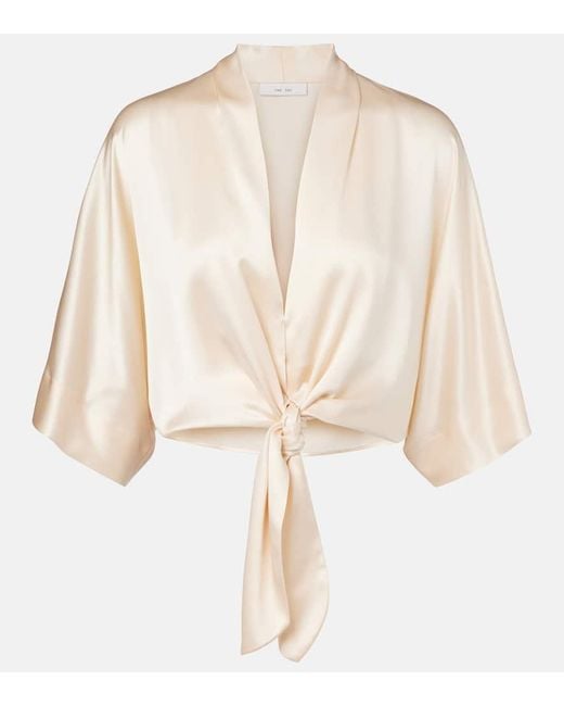 The Sei Natural Cropped-Bluse Aus Seidensatin