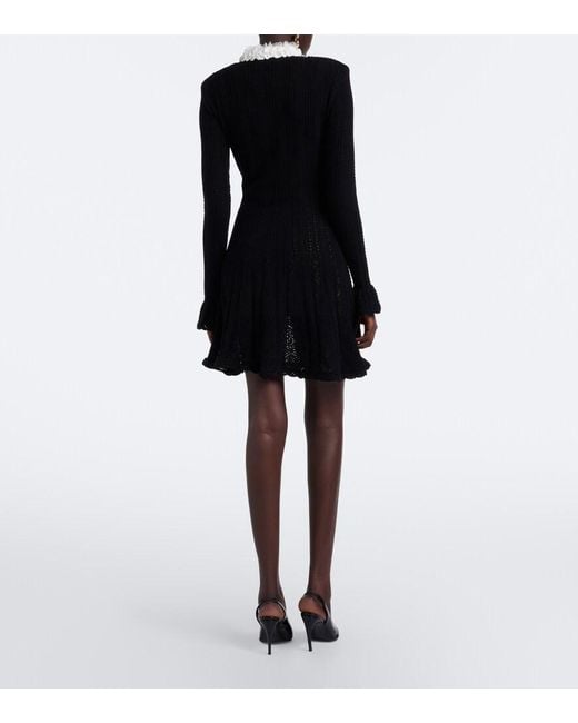 Self-Portrait Black Embellished Knitted Cotton Minidress
