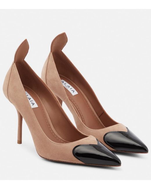 Alaïa Brown Heart Suede And Patent Leather Pumps