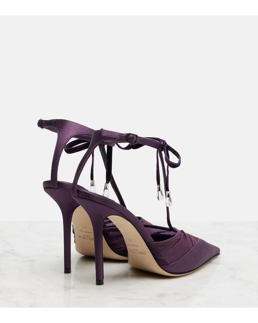 Jimmy Choo Purple Afia 100 Velvet-Trimmed Satin Pumps