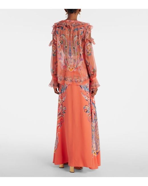 Etro Pink Printed Ruffled Silk Blouse