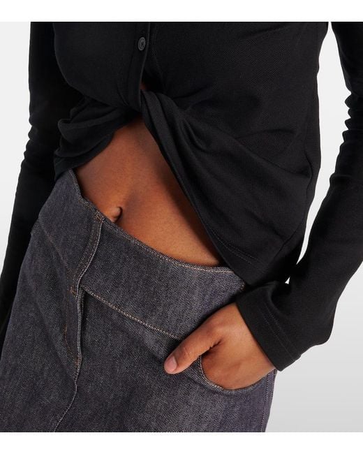 Courreges Black Cropped-Polohemd Aus Baumwolle