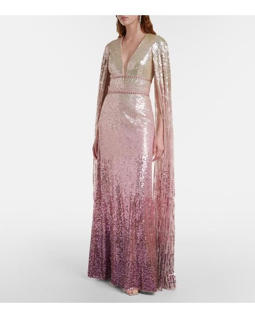 Jenny Packham Purple Easy Breezy Sequined Caped Gown