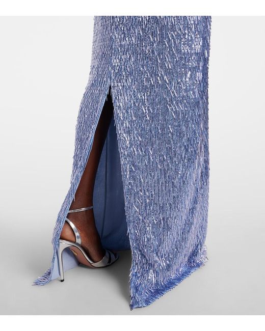 Erdem Blue Draped Embellished Gown