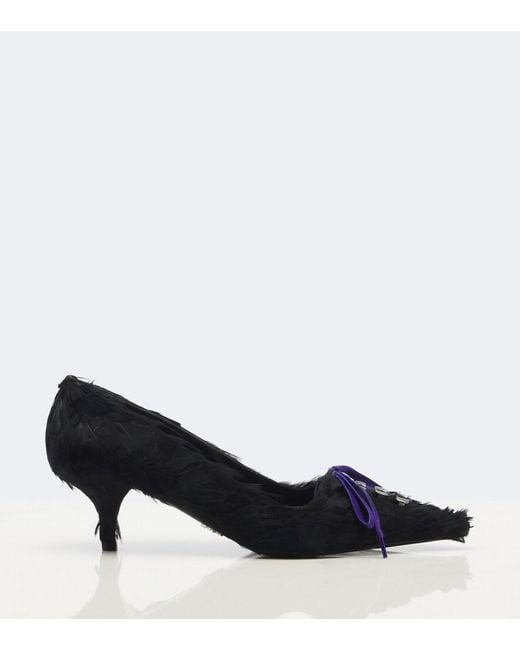 Prada Blue Feather-Trimmed Satin Pumps