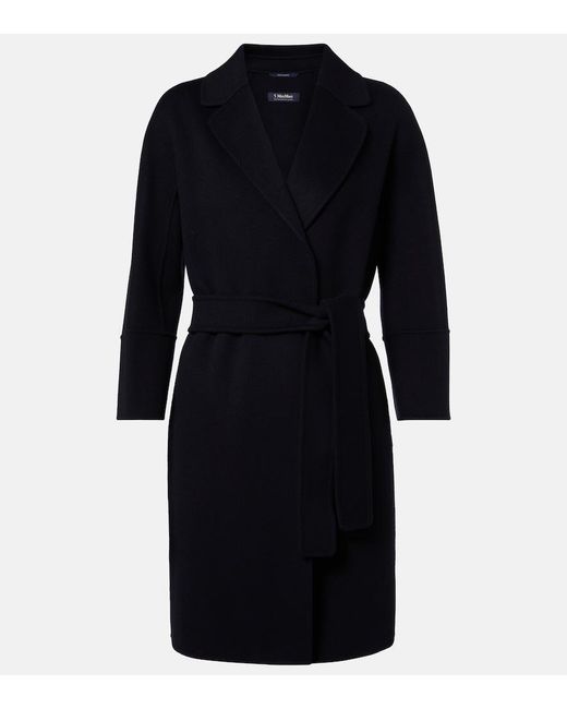 Max Mara Black Wool Wrap Coat