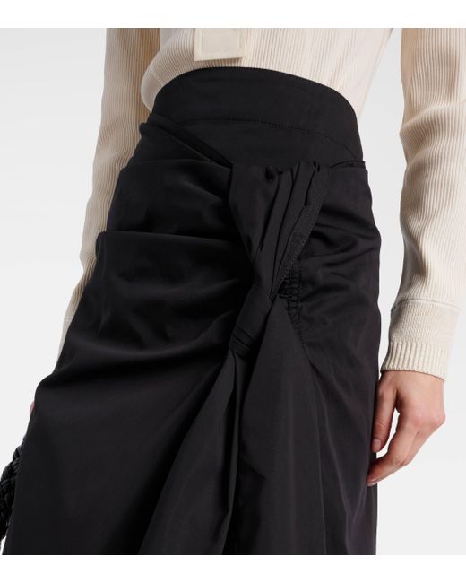 Bottega Veneta Black Gathered Cotton And Silk Midi Skirt