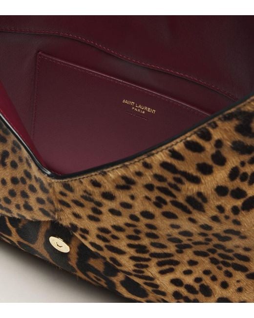 Saint Laurent Brown Cassandre Leopard-Print Calf Hair Pouch