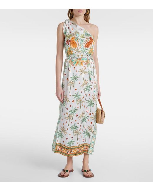 Poupette Metallic Isabelle Printed One-Shoulder Kaftan