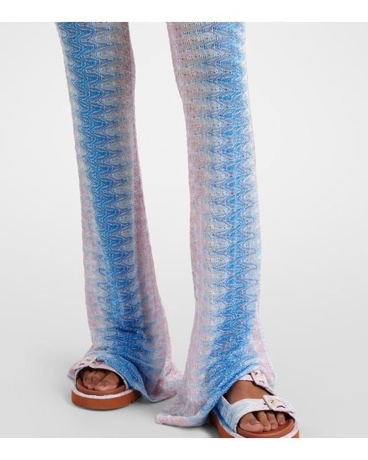 Pantaloni Flared A Vita Alta Semitrasparenti Zig Zag di Missoni in Blue