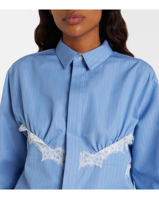 Sacai Blue Lace-Trimmed Striped Cotton-Blend Poplin Shirt