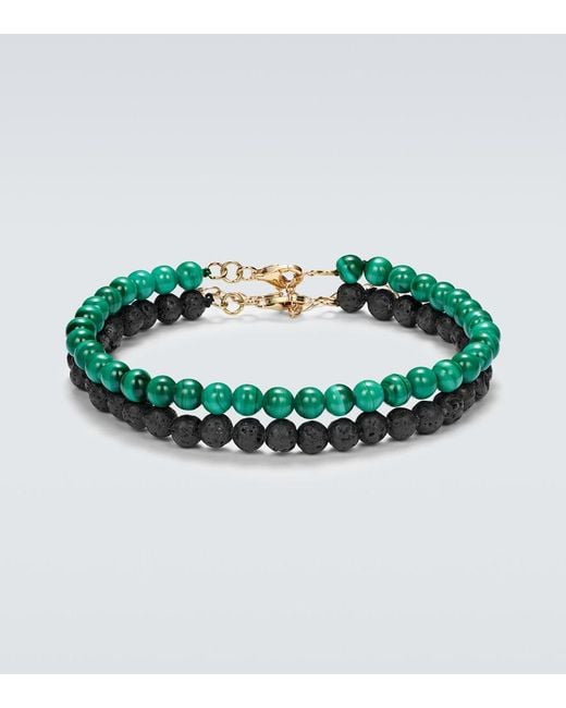 Mateo Green Set Of 2 14Kt Beaded Bracelets With Malachite And Lava Rock for men