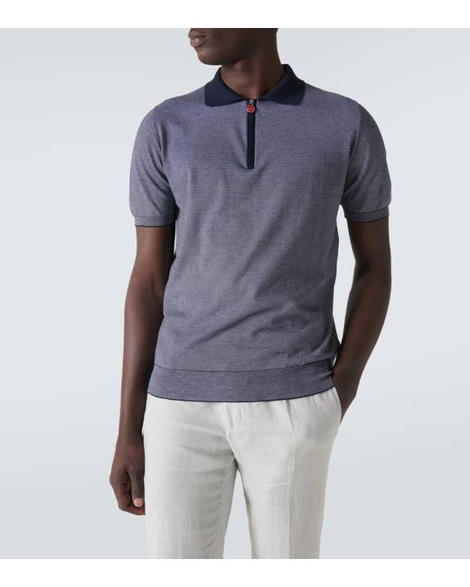 Kiton Gray Striped Cotton Polo Shirt for men