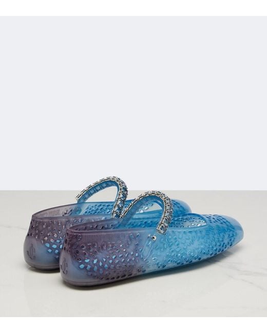 Jimmy Choo Blue Jelly Crystal-Embellished Ballet Flats