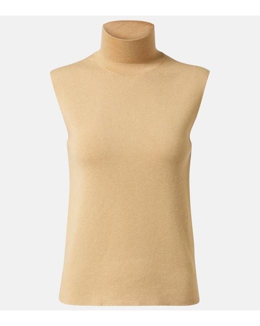 Loro Piana Natural Luciole Cashmere-Blend Turtleneck Top