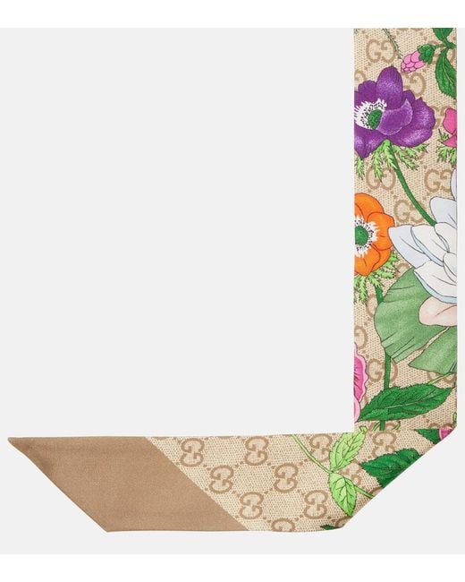 Gucci Green Gg Flora Silk Twill Scarf