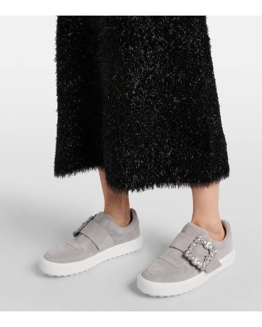 Roger Vivier White Verzierte Sneakers Very Vivier Aus Veloursleder
