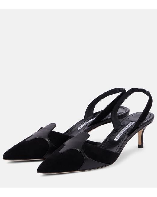 Manolo Blahnik Black Poligleto 50 Suede Slingback Pumps